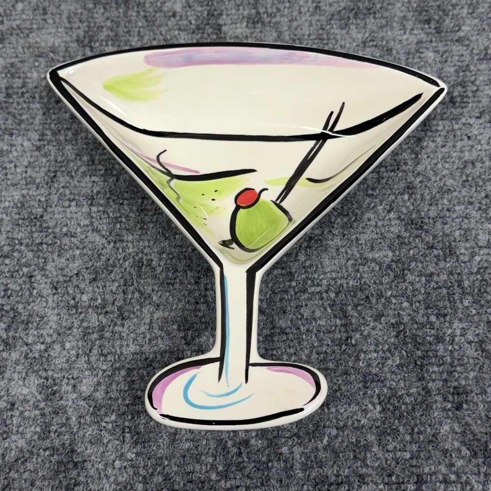 Clay Art Martini Glass Shaped Serving Bowl White Ceramic Olive Barware Dish